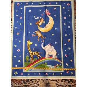Vintage Style 2 Animal Rainbow Celestial Cotton Quilt Panel Blue 35x44‎ Nursery